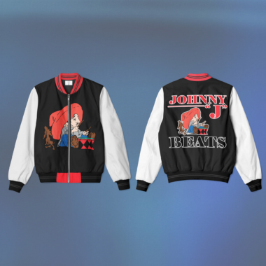 A jacket and sweat shirt with printed Beats cartoon and Johnny J name on it